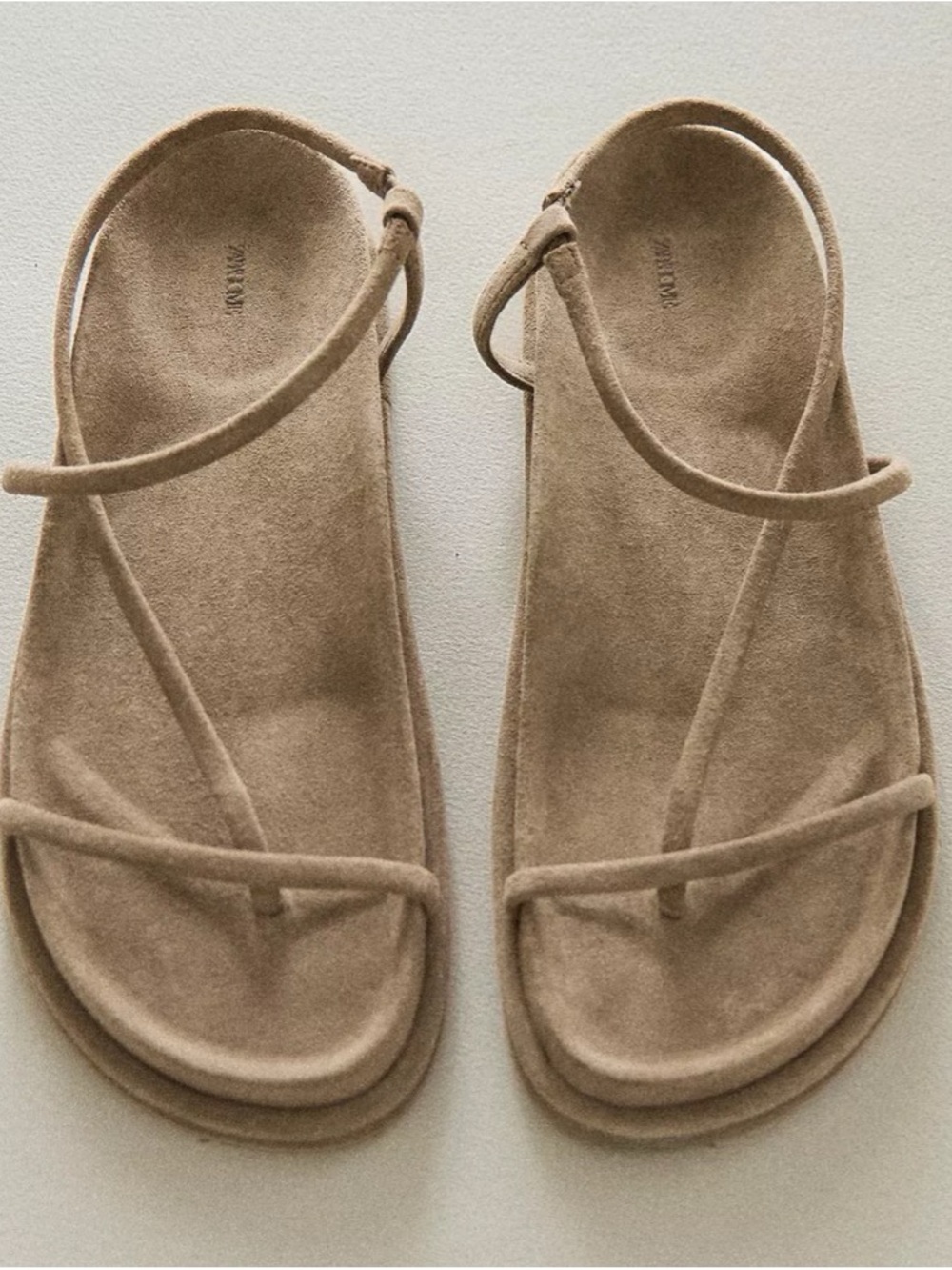 Zara Minimalist Suede Strappy Sandals in Tan